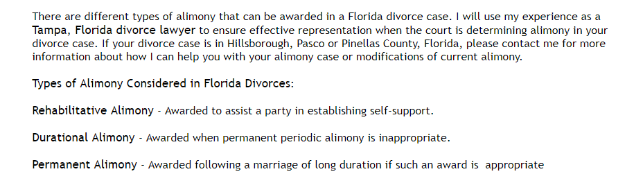 types of alimony awards in florida divorce